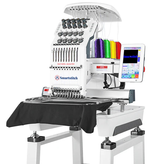 Smartstitch Embroidery Machine S1001, 10 Needles, WiFi Available, 7" Touch Screen, Max Speed 1200RPM, Embroidery Machine for Caps and Clothing with 9.5"x14.2" Embroidery Area (including embroidery starter kit)