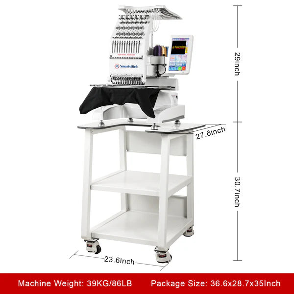 Smartstitch Embroidery Machine S1201, 12 Needles, WiFi Available, 10" Touch Screen, Max Speed 1200RPM, Embroidery Machine for Caps and Clothing with 9.5"x12.6" Embroidery Area (including embroidery starter kit)