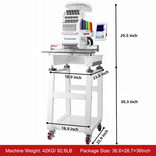 Smartstitch Embroidery Machine S1001, 10 Needles, WiFi Available, 7" Touch Screen, Max Speed 1200RPM, Embroidery Machine for Caps and Clothing with 9.5"x14.2" Embroidery Area (including embroidery starter kit)