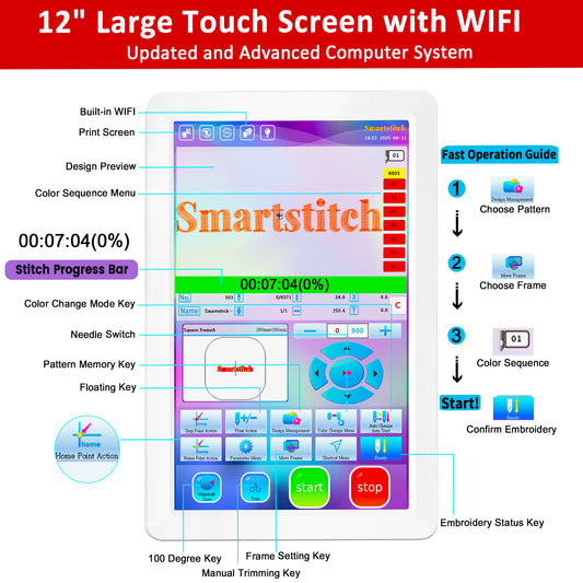 Smartstitch S-1501 Ultra Embroidery Machine with 15 Needles, 1200SPM Max Speed, 12" Touch Screen, Wifi available, 20"x14" Embroidery Area, Beast Machine Embroidering Cap, Hat, Structured Hats and more