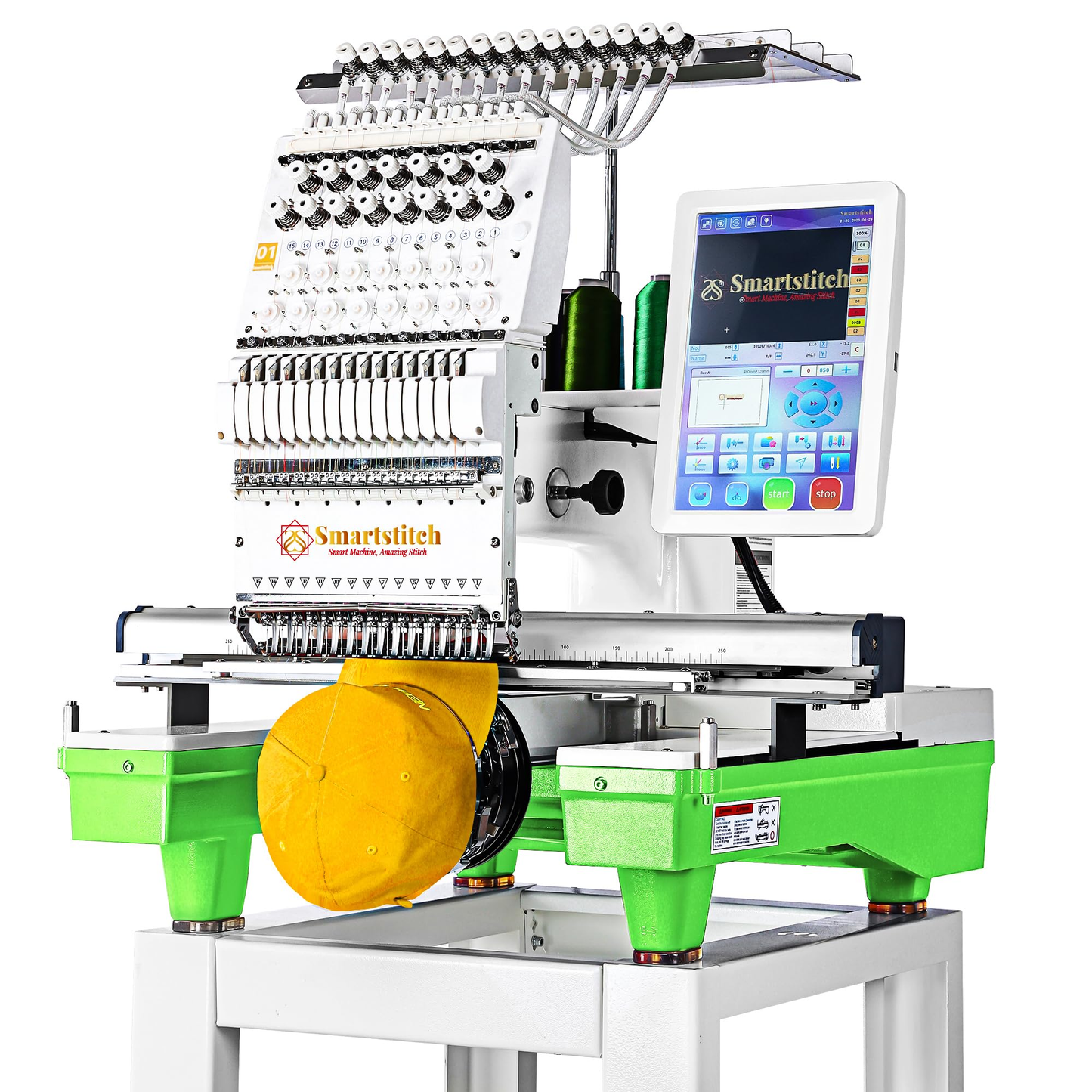 Smartstitch S-1501 Commercial Embroidery Machine with 15 Needles,14"x20" Embroidery Area,1200SPM Max Speed,12" Touch Screen, Wifi available, capable of embroidering on 3D Caps, Flat, T-shirt and more