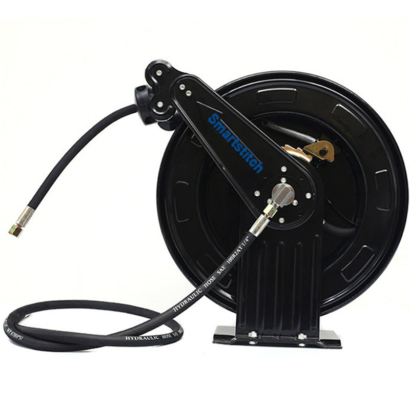 Smartstitch Heavy-Duty Industrial Mechanical Reel for Flexible Hoses, Crafted from Reinforced Galvanized Steel for Unmatched Durability, With Features Like Automatic Retraction, a Stable Support Bracket, and A 360°Rotating Inlet