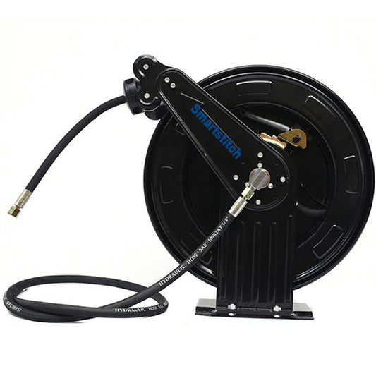 Smartstitch Heavy-Duty Industrial Mechanical Reel for Flexible Hoses, Crafted from Reinforced Galvanized Steel for Unmatched Durability, With Features Like Automatic Retraction, a Stable Support Bracket, and A 360°Rotating Inlet