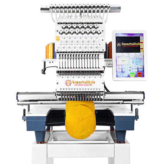 Smartstitch S-1501 Commercial Embroidery Machine with 15 Needles,14"x20" Embroidery Area,1200SPM Max Speed,12" Touch Screen, Wifi available, capable of embroidering on 3D Caps, Flat, T-shirt and more