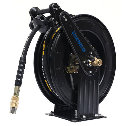 Smartstitch Heavy-Duty Industrial Mechanical Reel for Flexible Hoses, Crafted from Reinforced Galvanized Steel for Unmatched Durability, With Features Like Automatic Retraction, a Stable Support Bracket, and A 360°Rotating Inlet