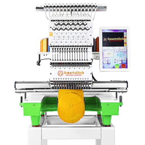 Smartstitch S-1501 Commercial Embroidery Machine with 15 Needles,14"x20" Embroidery Area,1200SPM Max Speed,12" Touch Screen, Wifi available, capable of embroidering on 3D Caps, Flat, T-shirt more