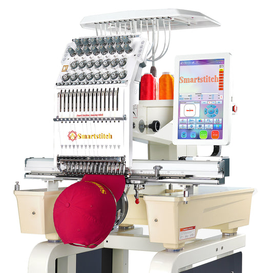 Smartstitch S-1501 Ultra Embroidery Machine with 15 Needles, 1200SPM Max Speed, 12" Touch Screen, Wifi available, 20"x14" Embroidery Area, Beast Machine Embroidering Cap, Hat, Structured Hats and more